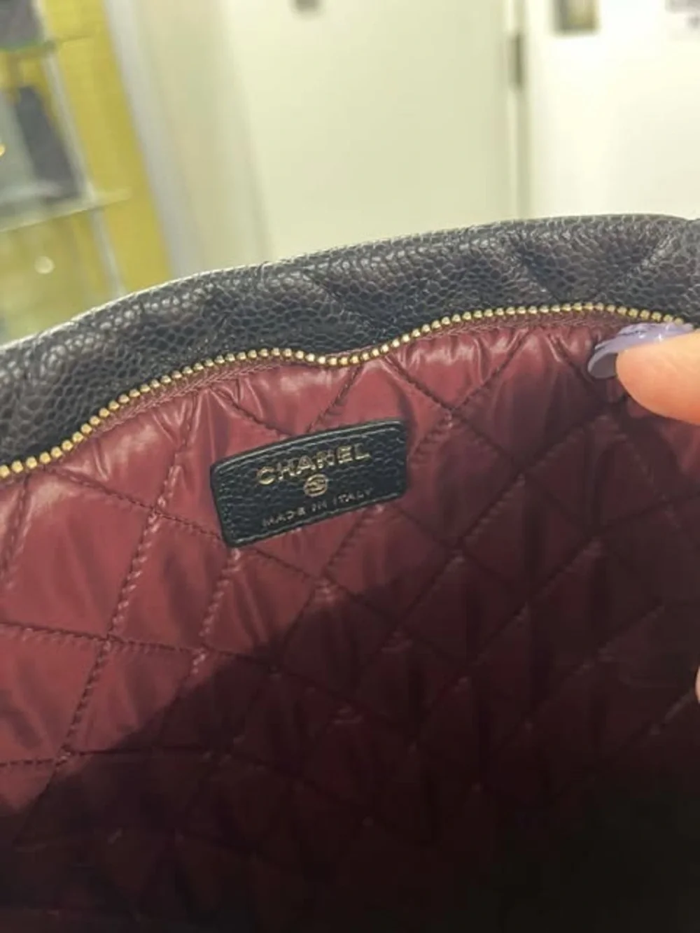 CHANEL Black Caviar Quilted CC Beauty Clutch